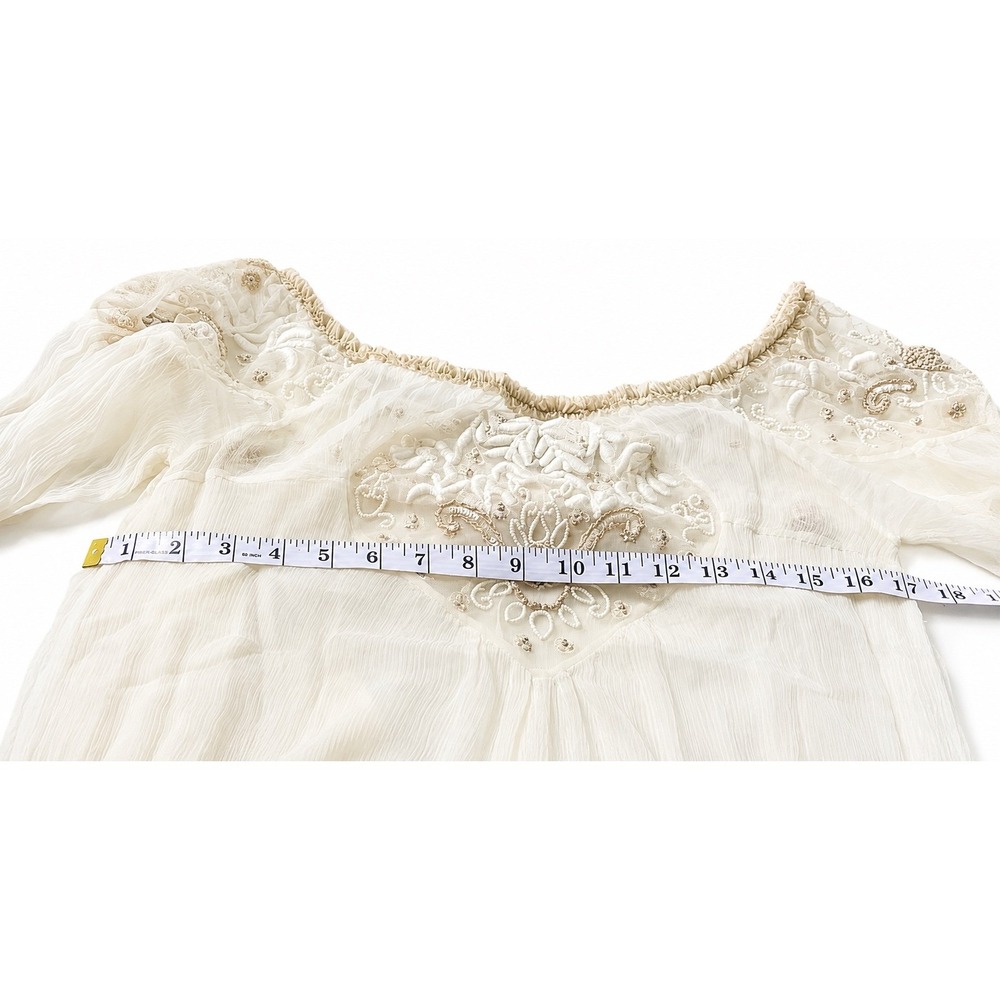 Free People Ivory Shift Tunic Top Beaded Mesh Boho Fairy Whimsy Regency Princess - Picture 8 of 8